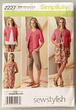 Simplicity Pattern 2227 Dress Top Capri Pants Shorts Jacket Misses Sz 6-14 UNCUT